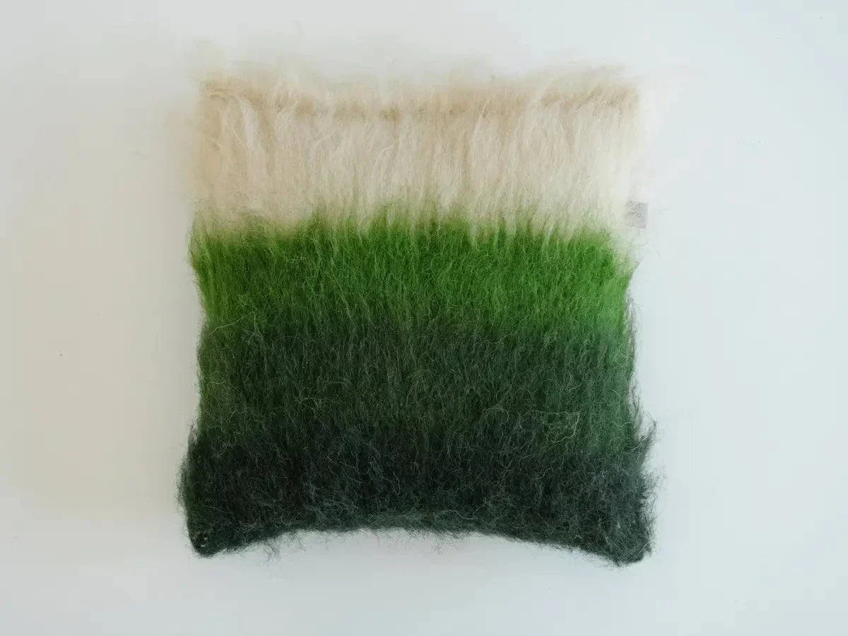Emerald green cream handwoven wool pillow brushed texture by Creating Comfort on Tampa Home & Garden Store
