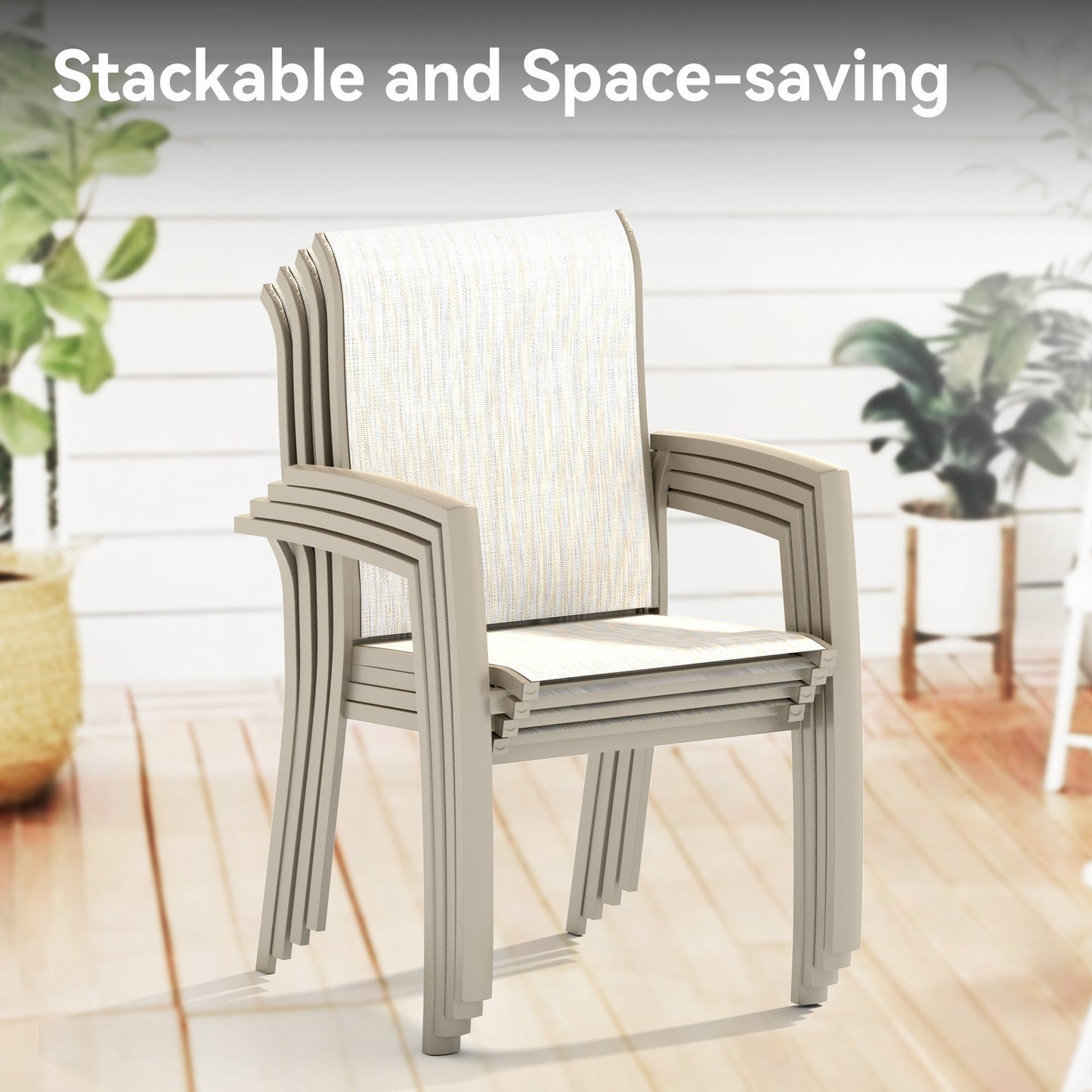 7 Pieces Patio Dining Set beige woven seats with gray frames, outdoor furniture by HouseOfZazla on Tampa Home & Garden Store