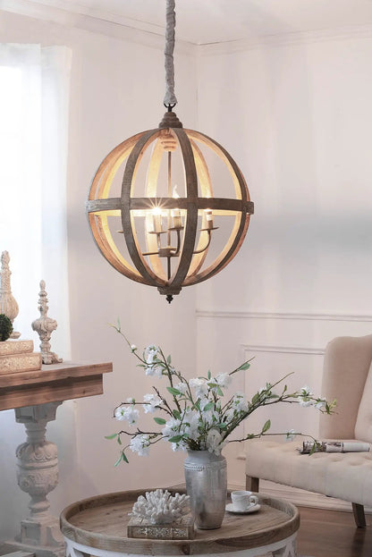 Wood Chandelier with Adjustable Chain for Kitchen
