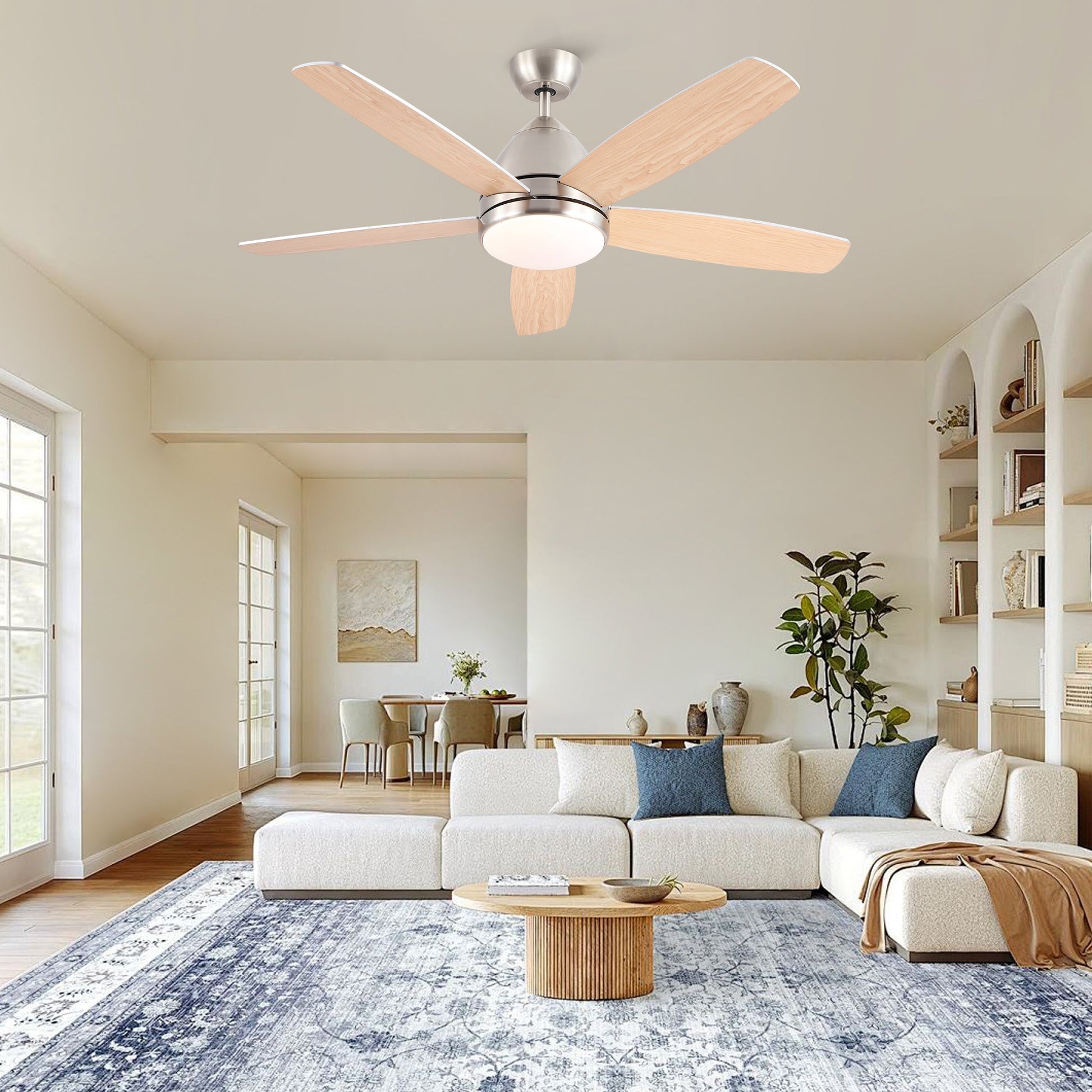 HouseOfZazla 52in brushed nickel ceiling fan with integrated LED light kit and remote on Tampa Home & Garden Store