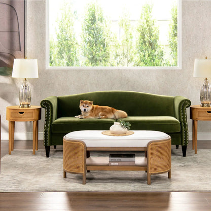 Elaine Camel Back Small Space Sofa by Unique Piece Furniture in green velvet with nailhead arms on Tampa Home & Garden Store