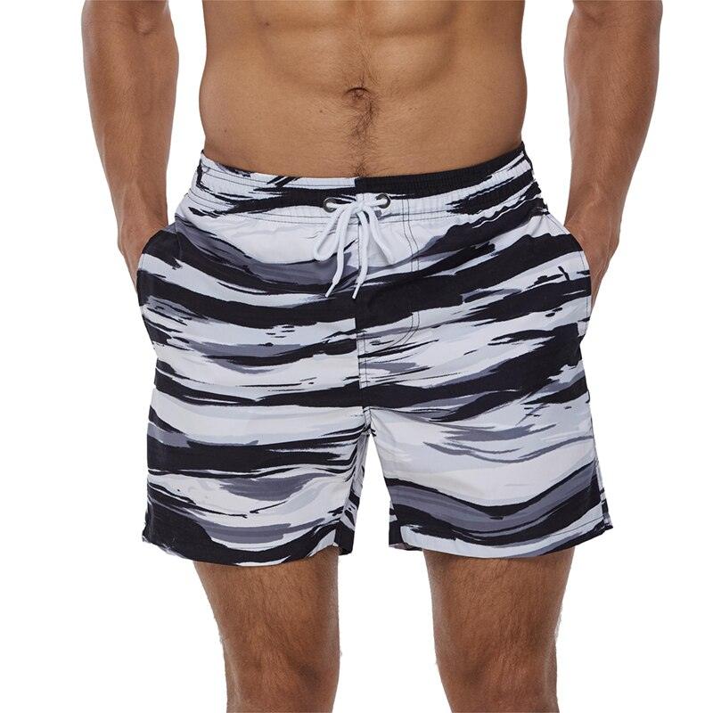 Stevvex men's boardshorts quick-dry swim trunks with mesh lining in gray-black abstract print on Tampa Home & Garden Store