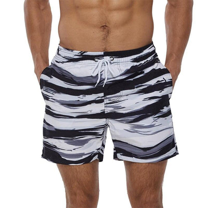 Stevvex men's boardshorts quick-dry swim trunks with mesh lining in gray-black abstract print on Tampa Home & Garden Store