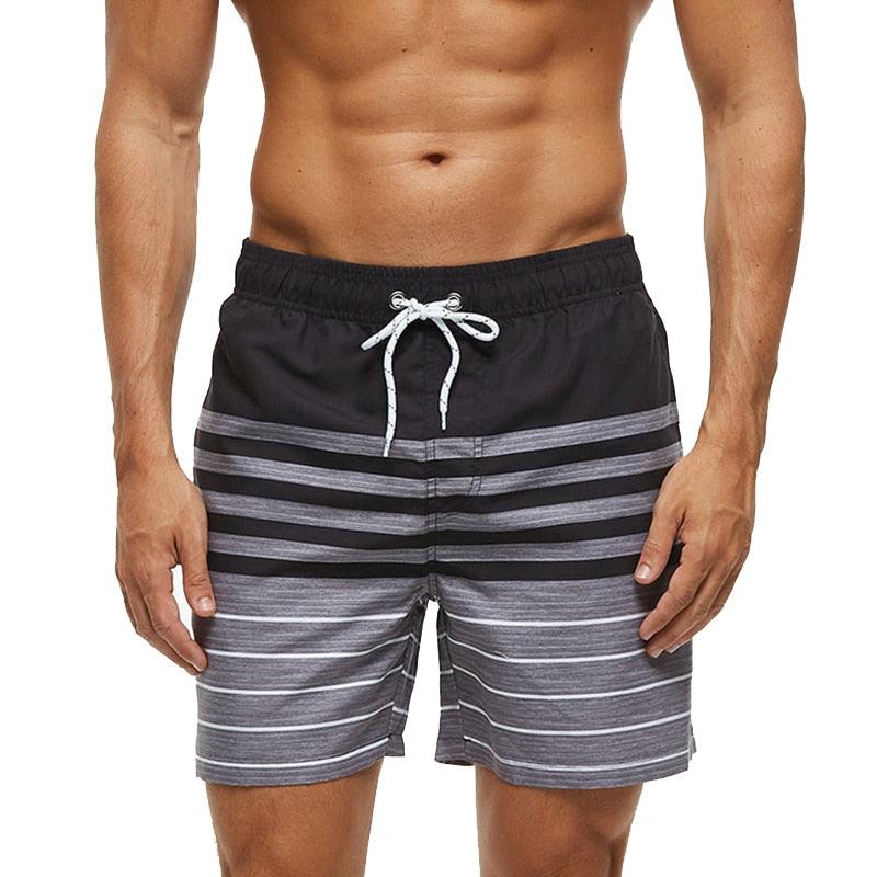 Men's striped quick-dry boardshorts with drawstring, black-gray gradient, mesh lining Stevvex on Tampa Home & Garden Store