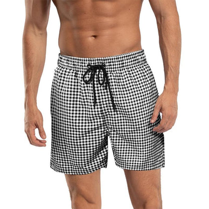 Men's Stevvex boardshorts black and white gingham with drawstring, quick-dry swim trunks on Tampa Home & Garden Store