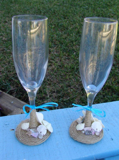 Beach Wedding Toasting Champagne and Shell Flutes