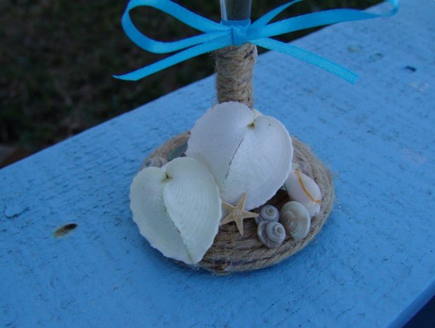 Beach Wedding Toasting Champagne and Shell Flutes