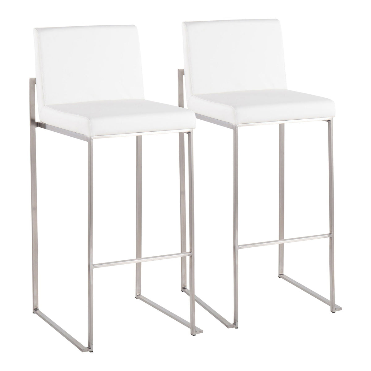 Pair of contemporary high-back barstools with white upholstery and chrome frames on Tampa Home & Garden Store