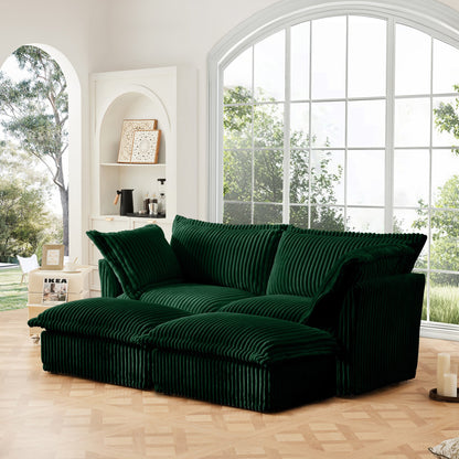 Corduroy Slipcovered Sofa And Two Ottomans