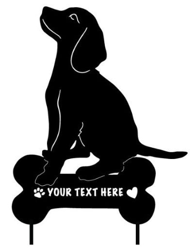 Beagle garden stake silhouette with black bone base and text area Rustica Ornamentals on Tampa Home & Garden Store