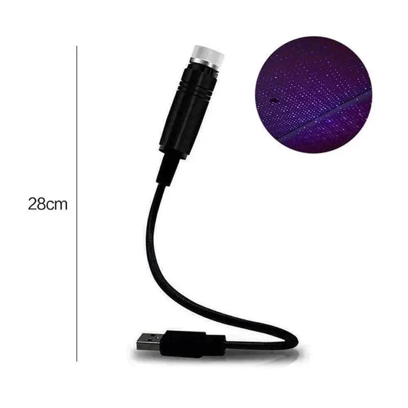 Stevvex USB LED star light projector with black gooseneck and USB-A plug, purple starry lights on Tampa Home & Garden Store