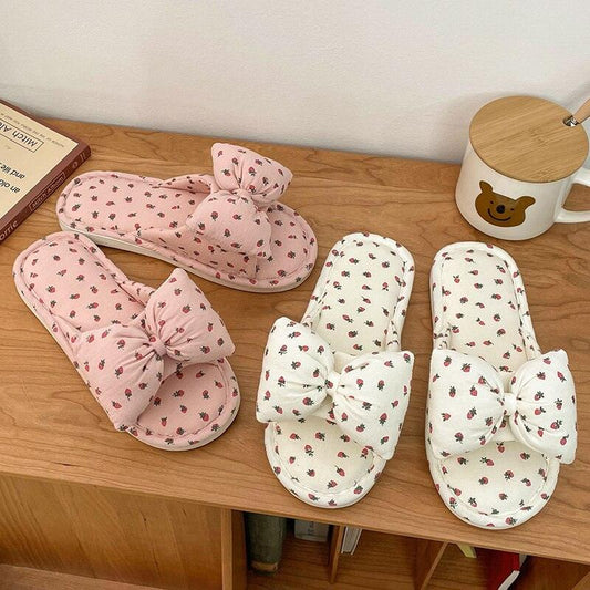 Stevvex pink white floral bow cotton slippers with memory foam, 3 pairs on Tampa Home & Garden Store
