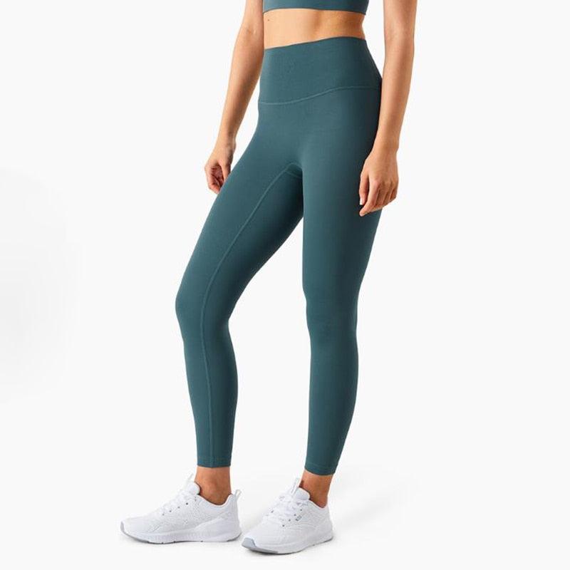Stevvex women's full-length teal high-waist seamless leggings with contour seams on Tampa Home & Garden Store