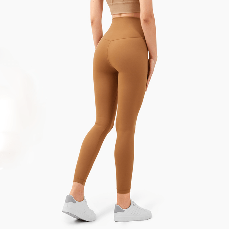 Stevvex high-waist seamless leggings camel brown for running, full-length gym pants on Tampa Home & Garden Store