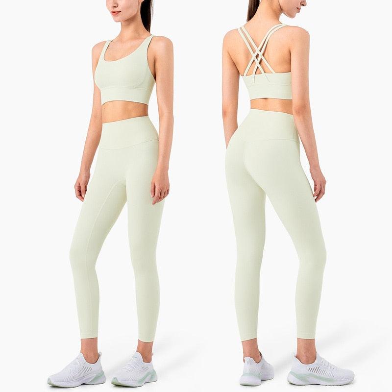 Stevvex full-length seamless leggings high-waist pale mint workout pants front and back views on Tampa Home & Garden Store
