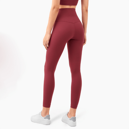 Beautiful Fitness Female Full Length Leggings Stevvex burgundy high-waist seamless back view on Tampa Home & Garden Store