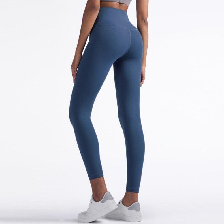 Stevvex blue high-waist seamless leggings, full-length workout tights for women on Tampa Home & Garden Store
