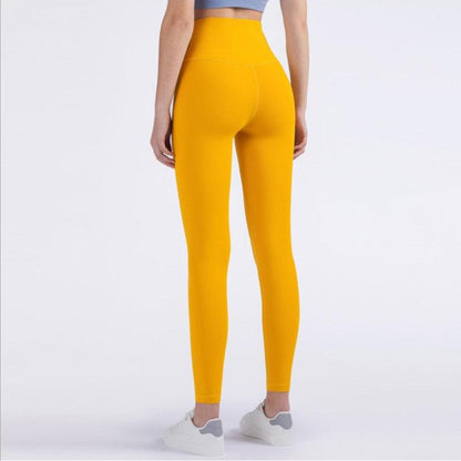 Stevvex women's high-waist yellow seamless leggings, back view, athletic tights on Tampa Home & Garden Store