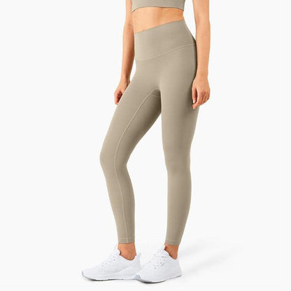 Stevvex women's full-length high-waist seamless leggings in taupe for gym and yoga on Tampa Home & Garden Store