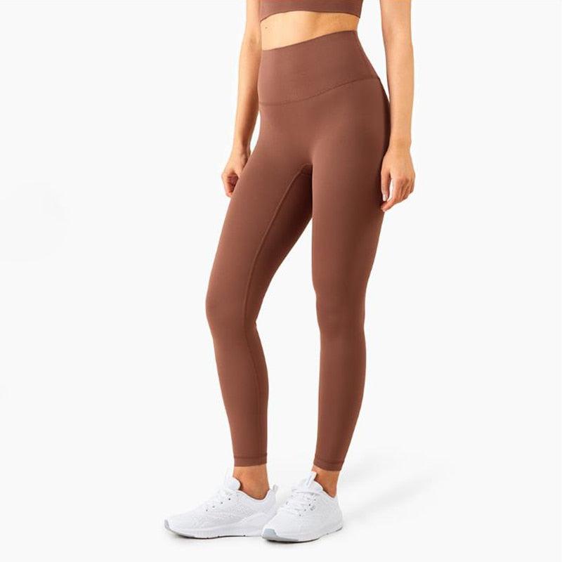 Stevvex fitness leggings, brown seamless full-length high-waist tights for running and gym on Tampa Home & Garden Store