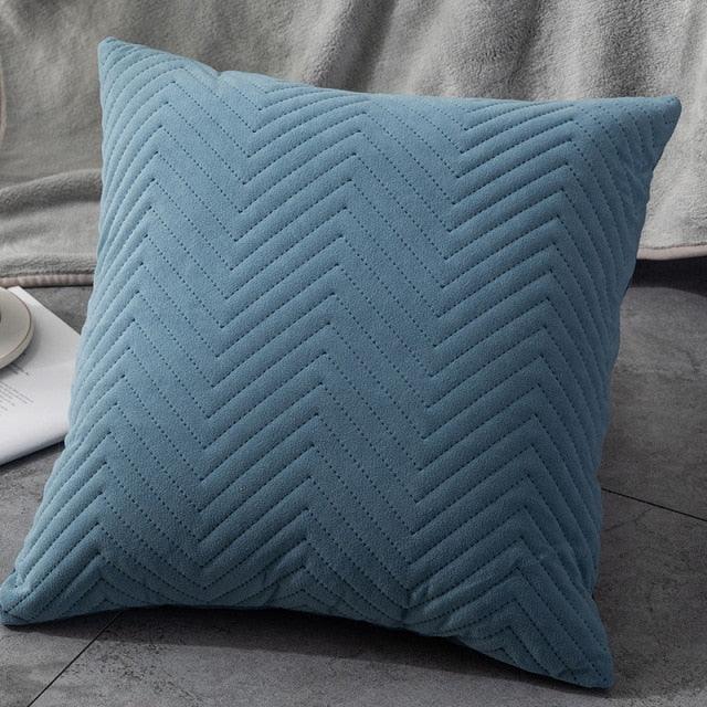 Stevvex blue velvet throw pillow cover with chevron quilting on Tampa Home & Garden Store