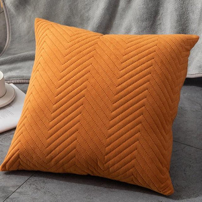 Soft velvet throw pillow cover orange with chevron quilting and zipper square on Tampa Home & Garden Store