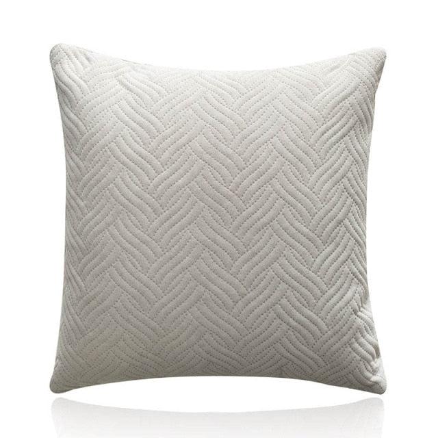 Soft Velvet Throw Pillow Cover by Stevvex in cream with a quilted geometric pattern and zipper on Tampa Home & Garden Store