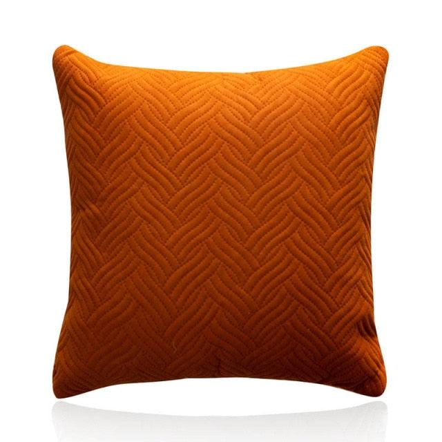 Stevvex orange velvet throw pillow cover with quilted geometric pattern and zipper on Tampa Home & Garden Store