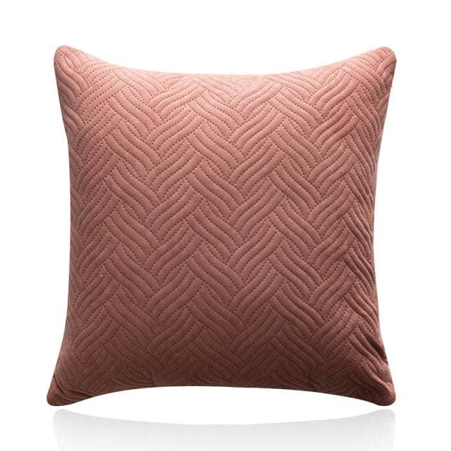 Soft velvet throw pillow cover in blush pink with a quilted braided pattern on Tampa Home & Garden Store