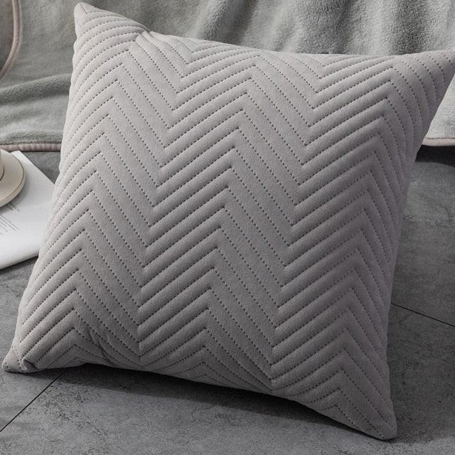 Soft Velvet Throw Pillow Covers with Zipper in gray velvet with chevron quilting by Stevvex on Tampa Home & Garden Store