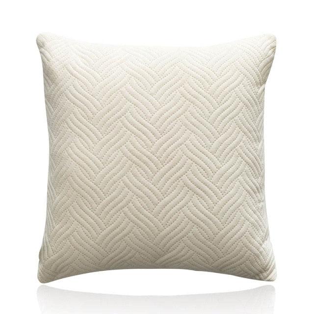 Soft velvet throw pillow cover Stevvex beige with a quilted geometric pattern and zipper on Tampa Home & Garden Store
