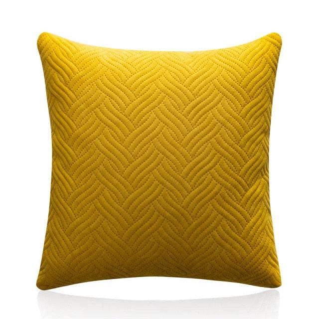 Soft Velvet Throw Pillow Covers with Zipper in mustard yellow with quilted pattern Stevvex on Tampa Home & Garden Store