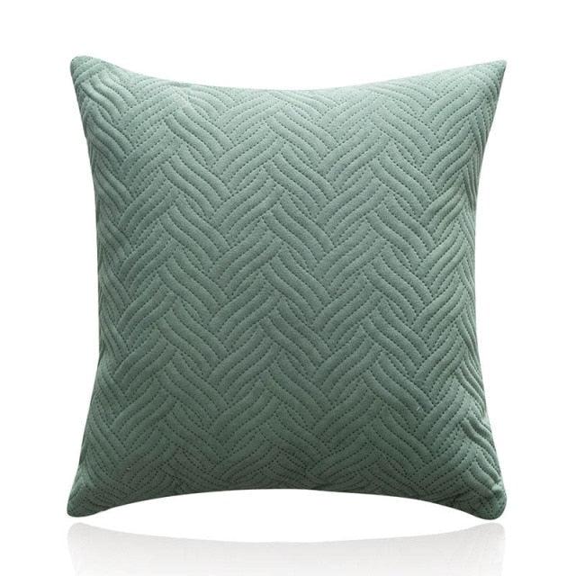 Soft velvet throw pillow cover by Stevvex in teal with quilted pattern and zipper on Tampa Home & Garden Store