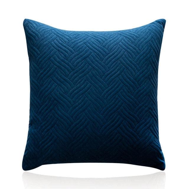 Soft velvet throw pillow cover blue with quilted chevron pattern by Stevvex featuring a zipper on Tampa Home & Garden Store