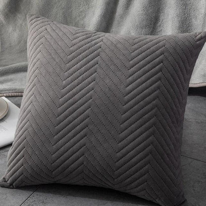 Soft velvet throw pillow cover in gray with chevron quilting and zipper by Stevvex on Tampa Home & Garden Store