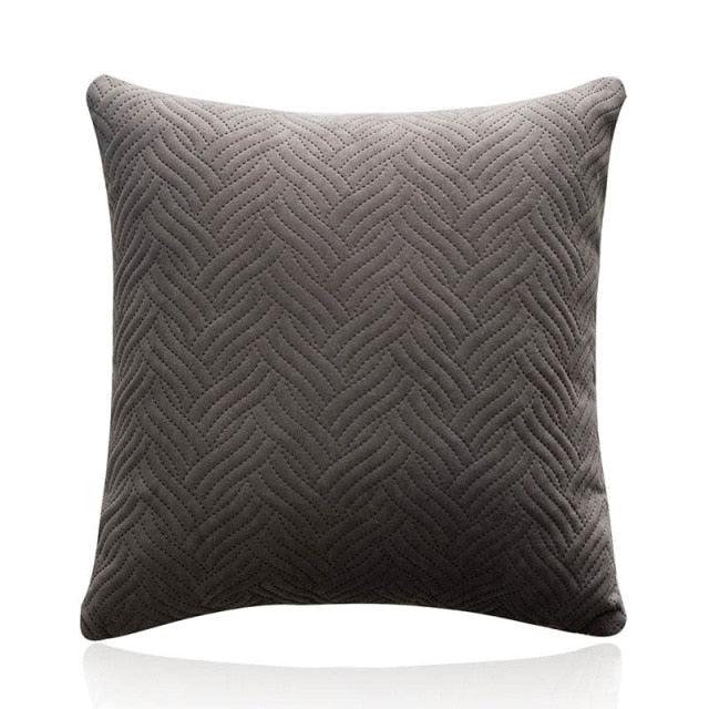 Soft velvet throw pillow cover Stevvex ST50DE4545QSD with zipper, grey taupe quilted pattern on Tampa Home & Garden Store