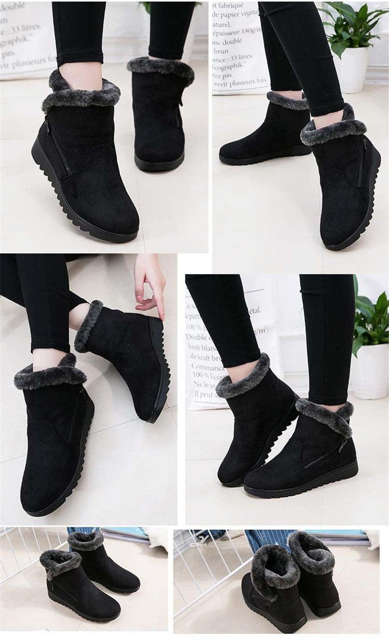 Stevvex black suede ankle boots with grey faux fur lining and side zip, rugged sole on Tampa Home & Garden Store