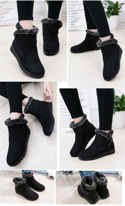 Stevvex black suede ankle boots with grey faux fur lining and side zip, rugged sole on Tampa Home & Garden Store