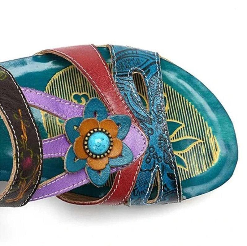 Sandals Stevvex women's platform sandals with colorful flower strap and turquoise sole on Tampa Home & Garden Store