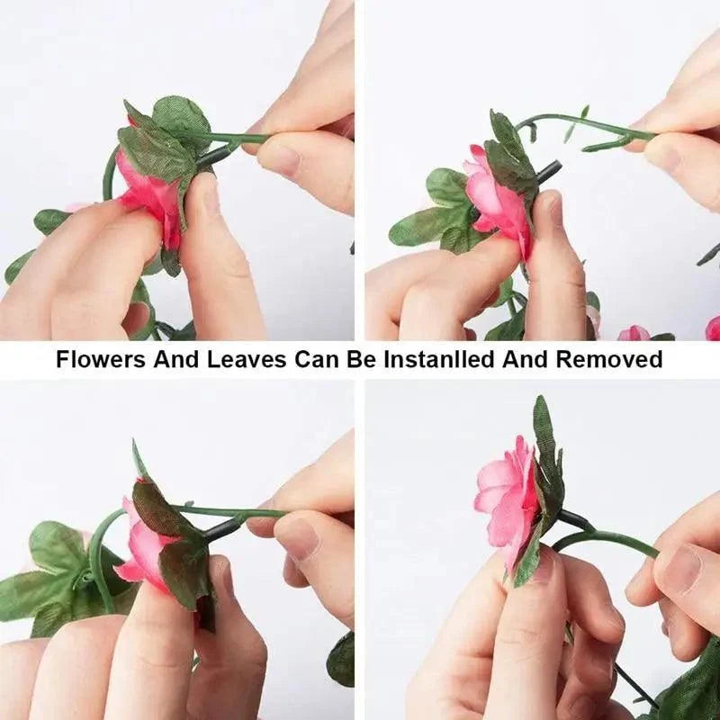 Stevvex 250cm rose garland with leaves; detachable flowers for stylish display on Tampa Home & Garden Store