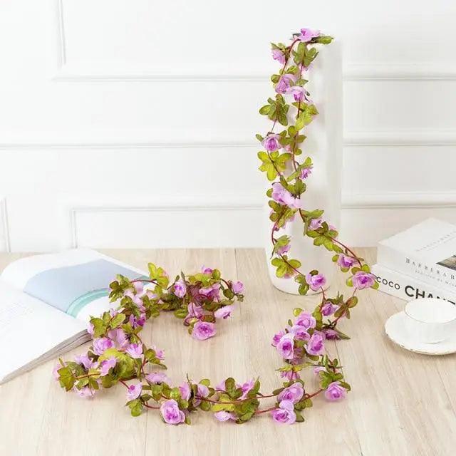 Pink rose garlands 250cm artificial vines with green leaves, for wedding and home decor Stevvex on Tampa Home & Garden Store