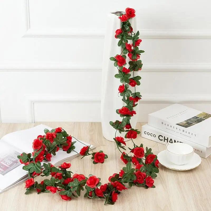 Stevvex 250cm rose artificial garland with green leaves for wedding and home decor long vine on Tampa Home & Garden Store