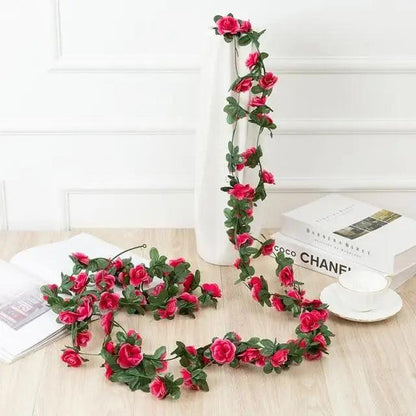 Stevvex rose garland 250cm artificial pink roses with green leaves on Tampa Home & Garden Store