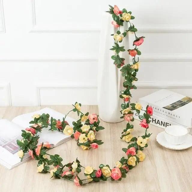 Rose artificial garland 250cm with pink and yellow roses and green leaves Stevvex on Tampa Home & Garden Store