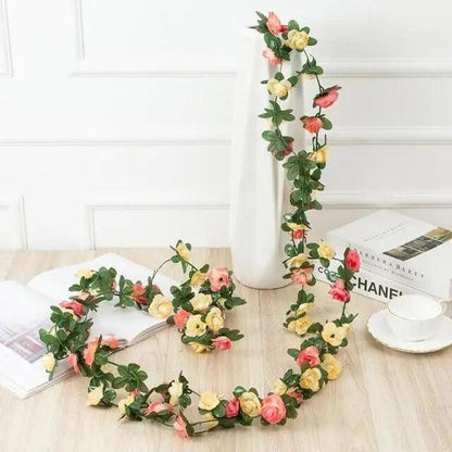 Rose artificial garland 250cm with pink and yellow roses and green leaves Stevvex on Tampa Home & Garden Store