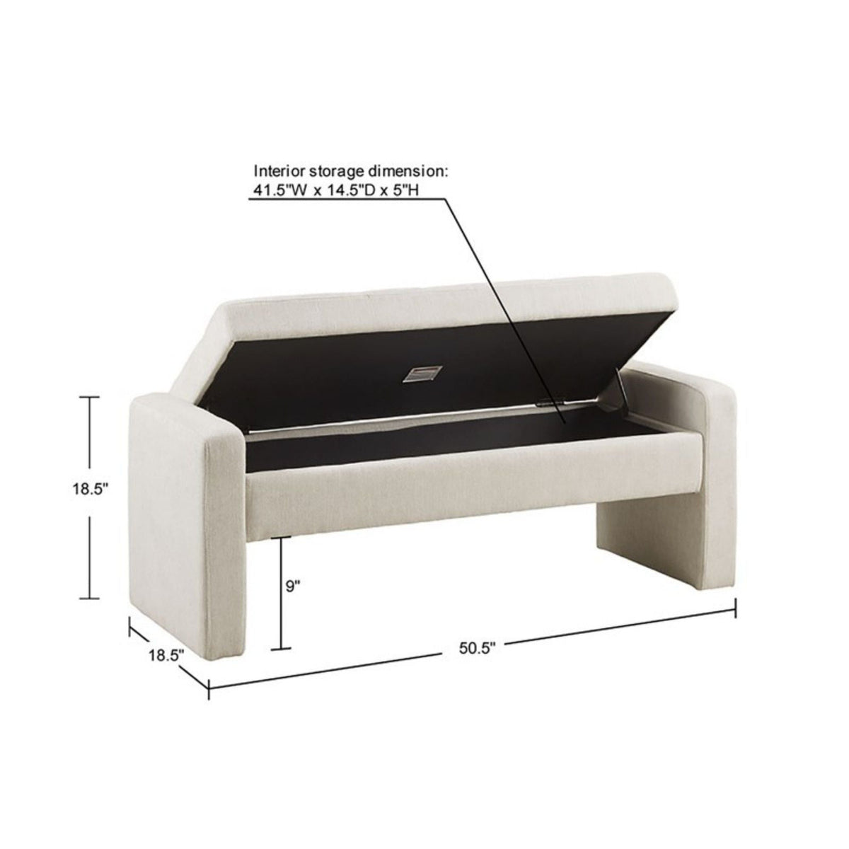Cream storage bench with soft-close lid, polyester upholstery by HouseOfZazla, 50.5in long on Tampa Home & Garden Store