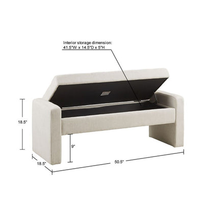 Cream storage bench with soft-close lid, polyester upholstery by HouseOfZazla, 50.5in long on Tampa Home & Garden Store