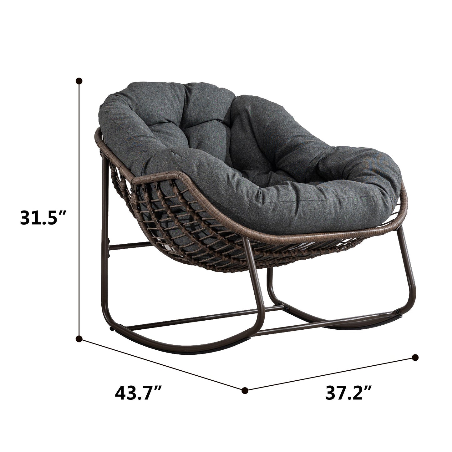 Outdoor Rattan Rocking Chair with Padded Cushion, gray cushion, wicker frame, HouseOfZazla on Tampa Home & Garden Store