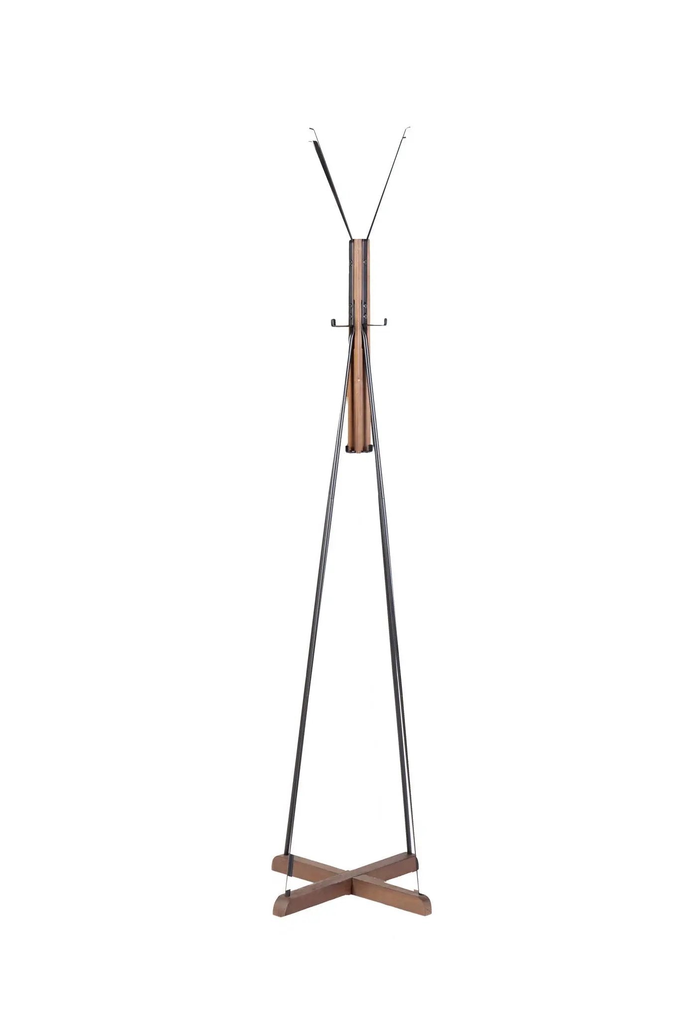 Freestanding coat rack with reclaimed wood center and metal frame, natural finish and hooks on Tampa Home & Garden Store