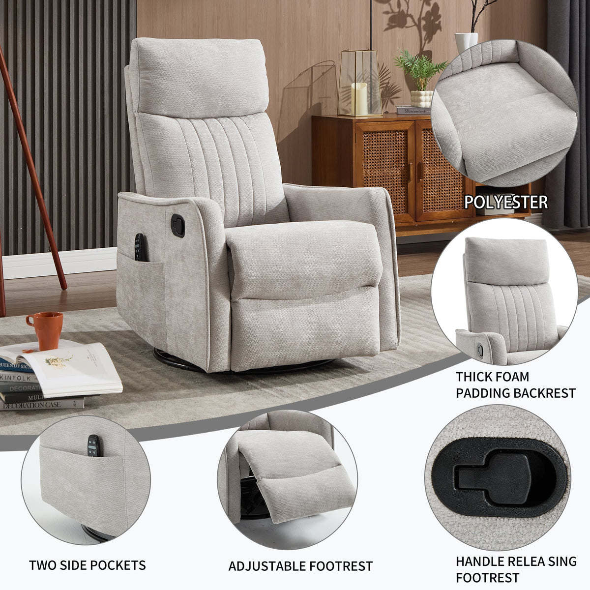 Comfortmax Swivel and Rocking Recliner in light gray polyester by HouseOfZazla on Tampa Home & Garden Store